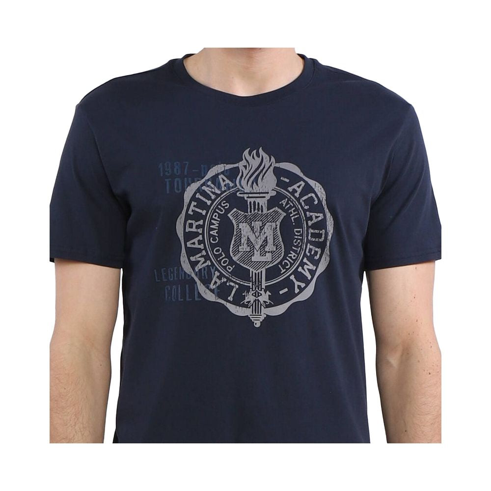 Jersey-T-Shirt mit Rundhalsausschnitt und Grafik - Raffinierte blaue Baumwolle