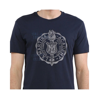 Jersey-T-Shirt mit Rundhalsausschnitt und Grafik - Raffinierte blaue Baumwolle