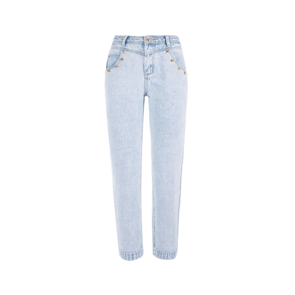 Hellblaue Jeans mit hoher Taille aus Baumwolle für Damen
