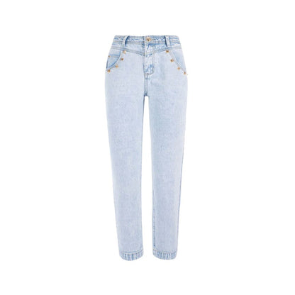 Hellblaue Jeans mit hoher Taille aus Baumwolle für Damen