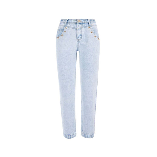 Hellblaue Jeans mit hoher Taille aus Baumwolle für Damen