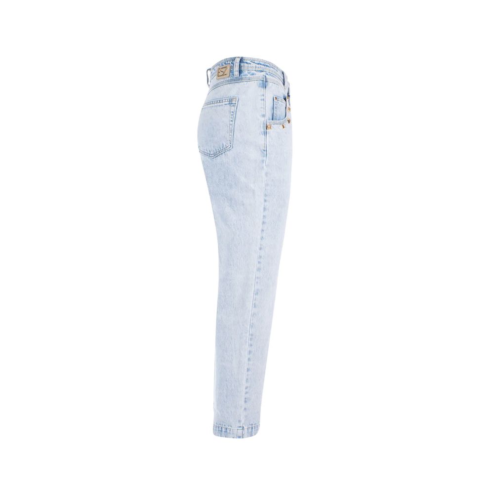 Hellblaue Jeans mit hoher Taille aus Baumwolle für Damen