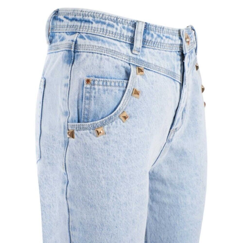 Hellblaue Jeans mit hoher Taille aus Baumwolle für Damen