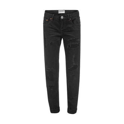 Schicke schwarze Jeans mit Flicken im Used-Look
