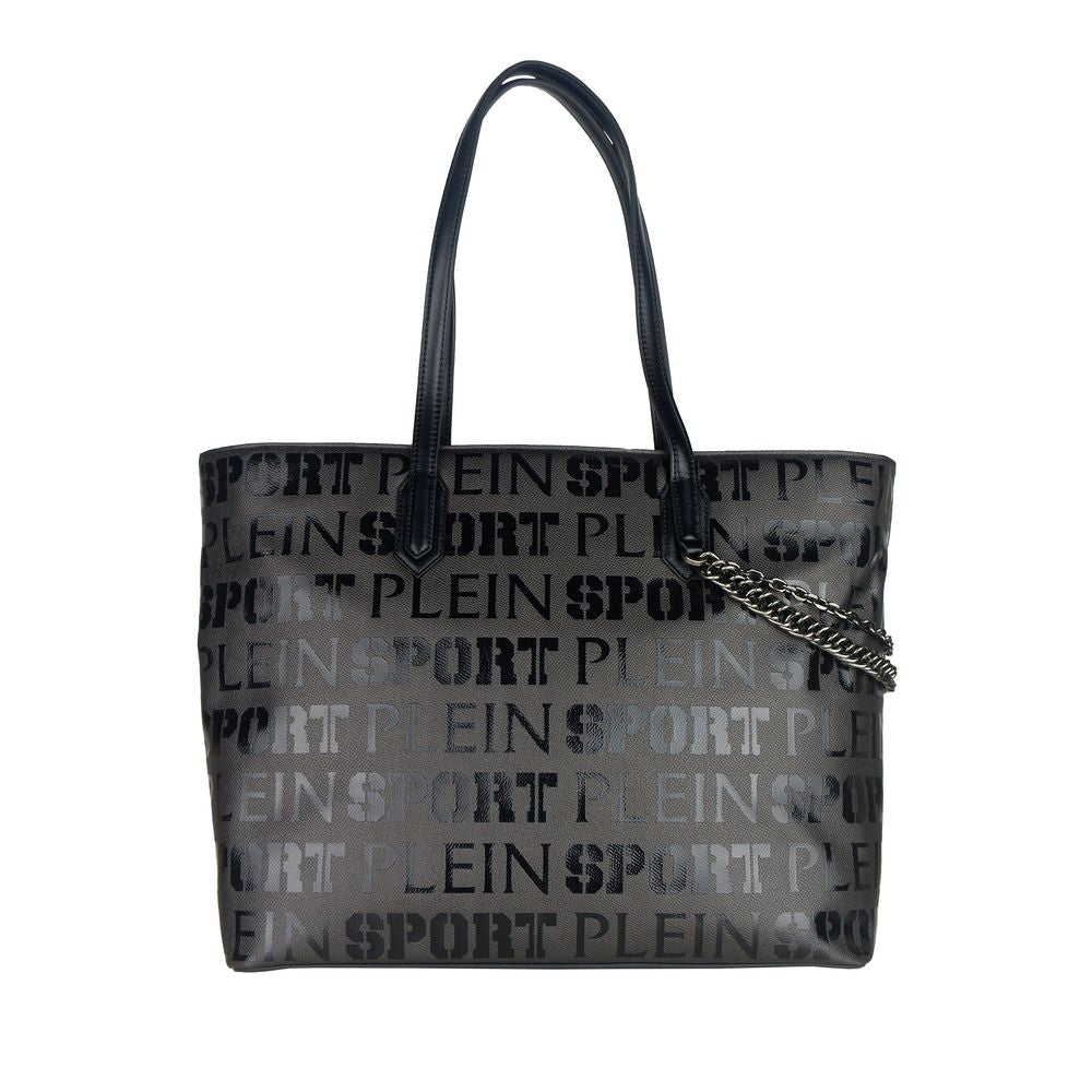 Schicke schwarze Designer-Einkaufstasche mit Logo-Print
