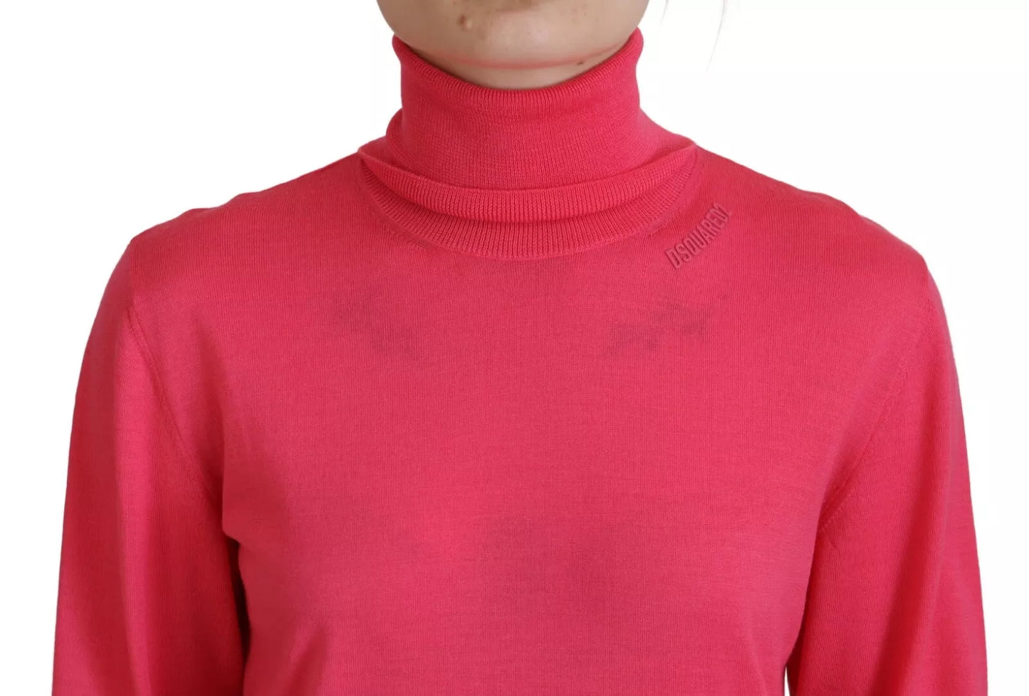 Rosa, einfarbiger, langärmeliger Rollkragenpullover für den Freizeitgebrauch