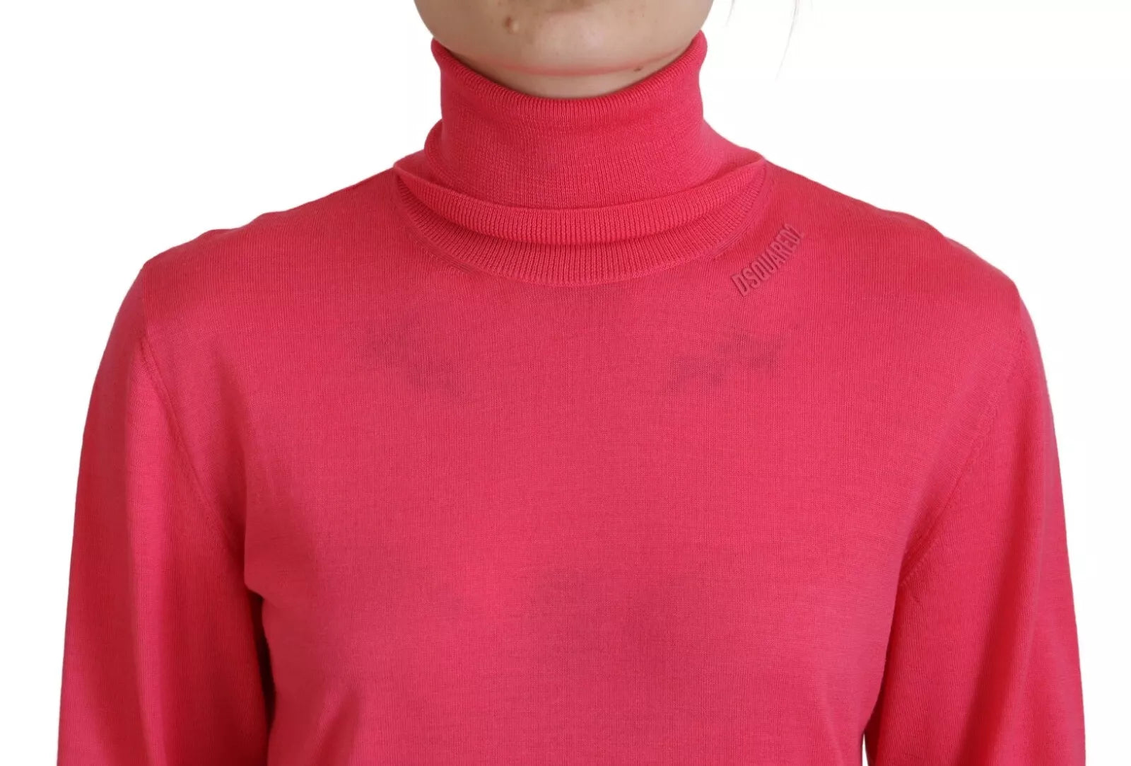 Rosa, einfarbiger, langärmeliger Rollkragenpullover für den Freizeitgebrauch