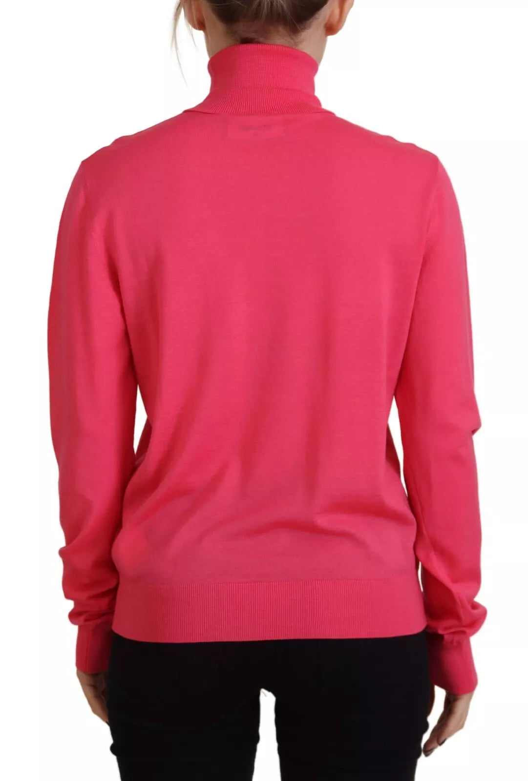 Rosa, einfarbiger, langärmeliger Rollkragenpullover für den Freizeitgebrauch