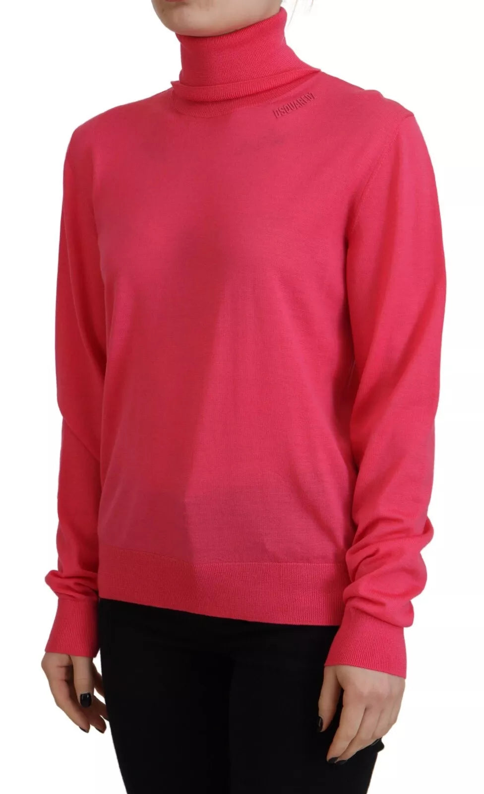 Rosa, einfarbiger, langärmeliger Rollkragenpullover für den Freizeitgebrauch
