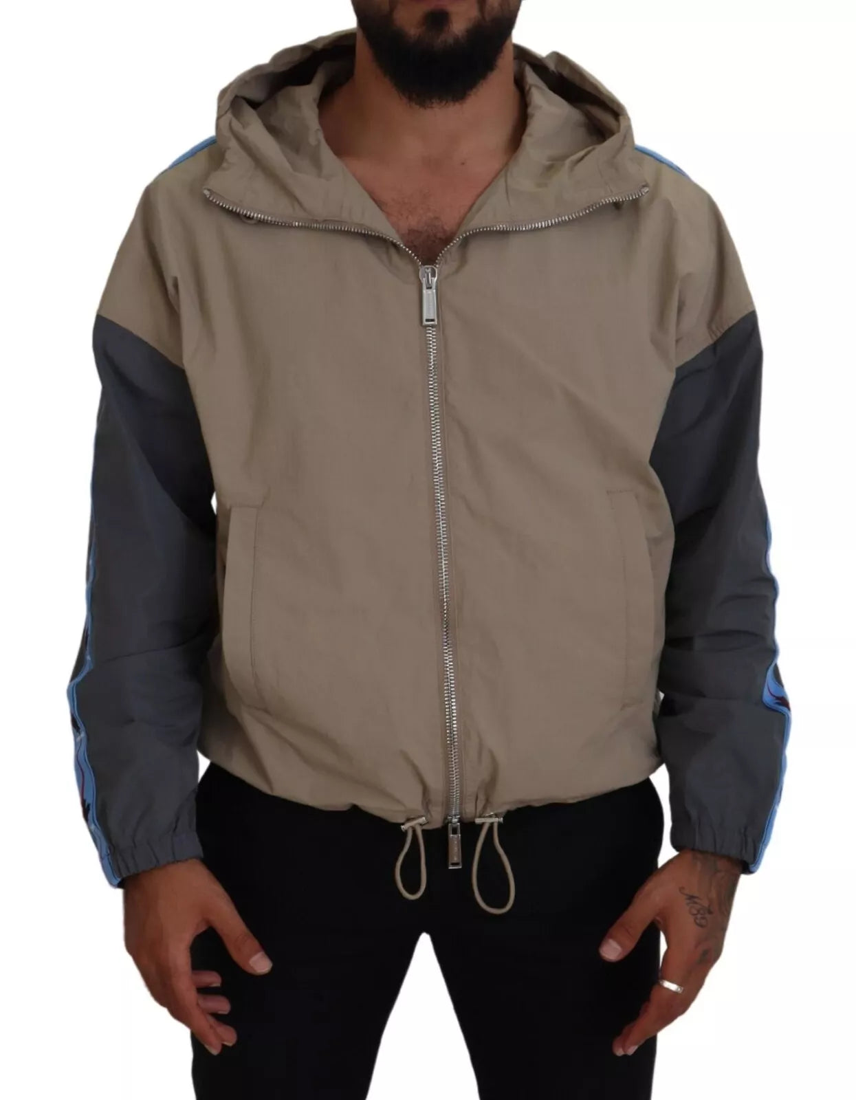 Jacke mit durchgehendem Reißverschluss und Kapuze in Braun und Grau
