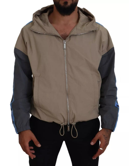 Jacke mit durchgehendem Reißverschluss und Kapuze in Braun und Grau