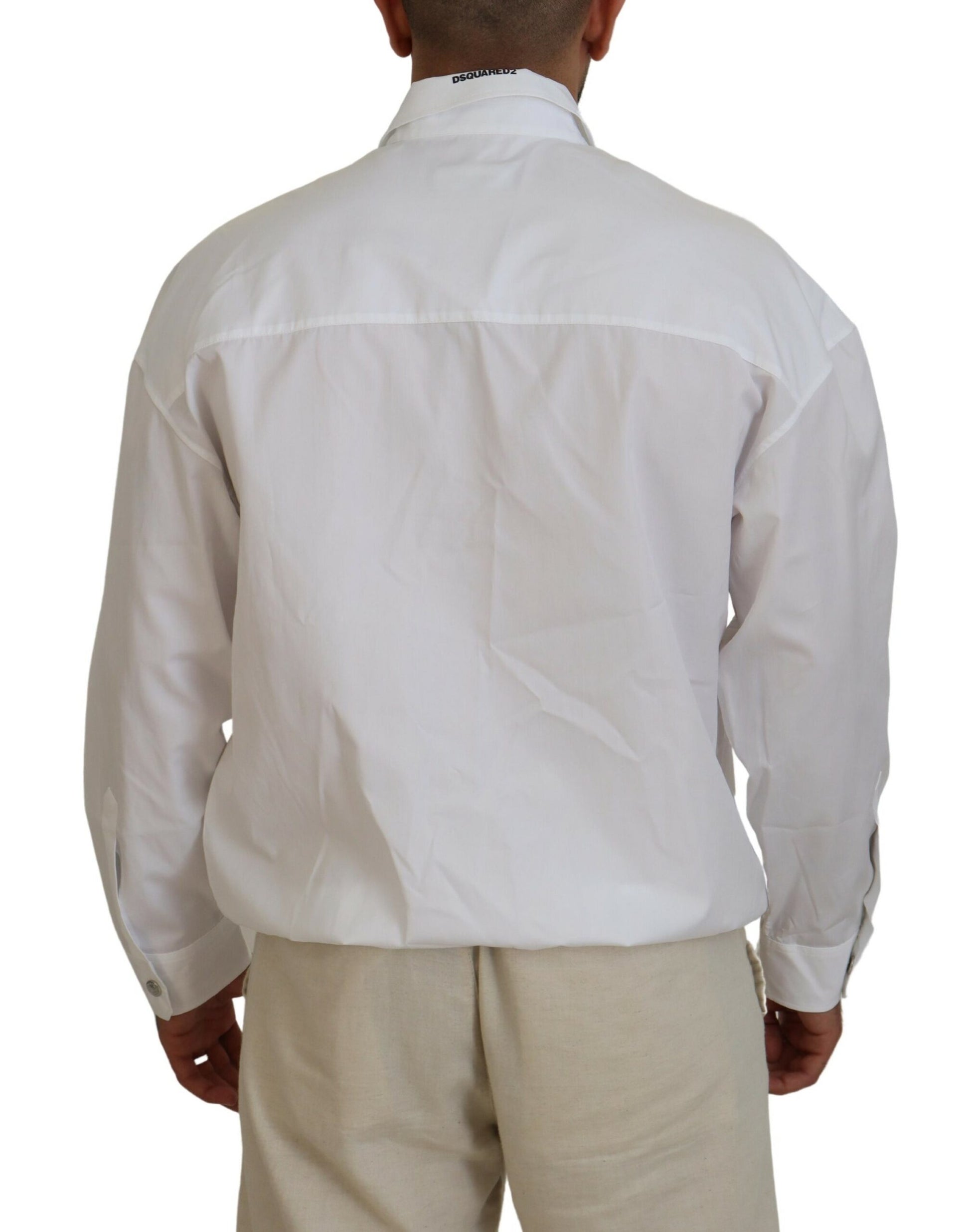Weiße lässige Herrenjacke mit langen Ärmeln und Baumwollkragen