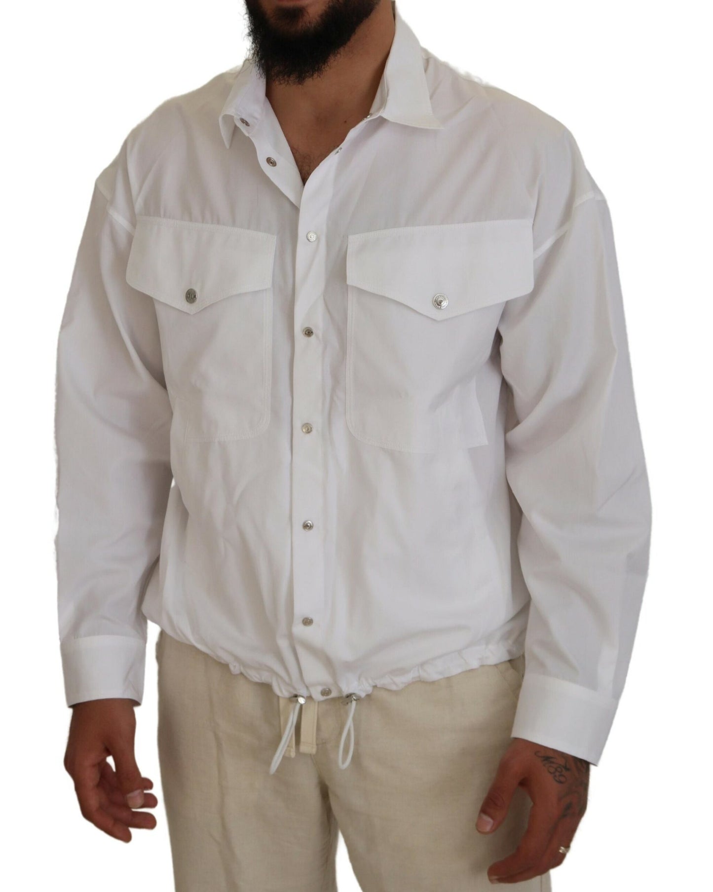 Weiße lässige Herrenjacke mit langen Ärmeln und Baumwollkragen