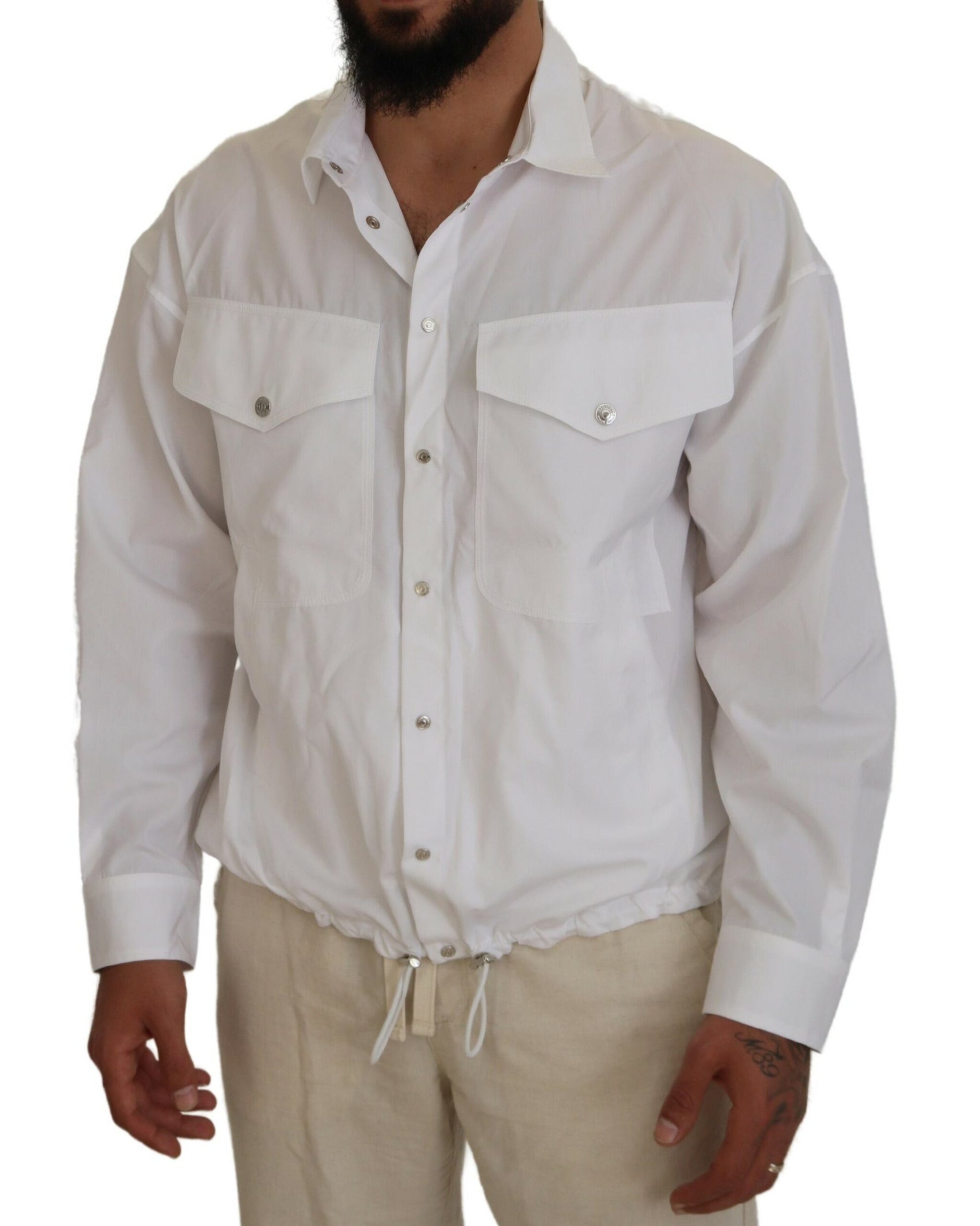 Weiße lässige Herrenjacke mit langen Ärmeln und Baumwollkragen