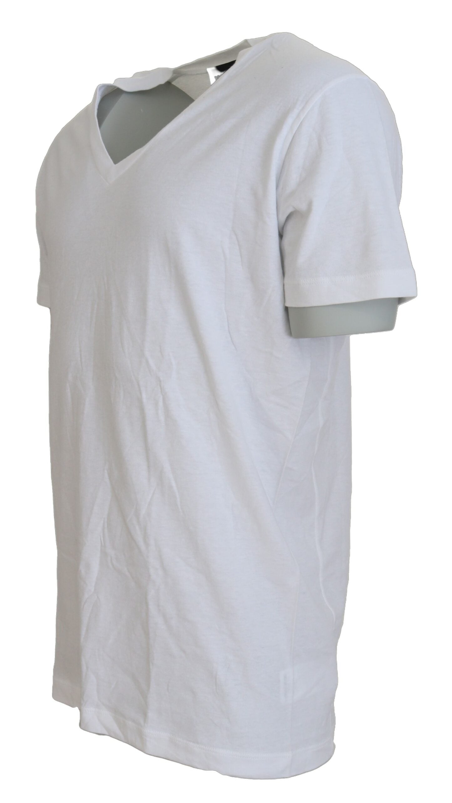 Weißes T-Shirt aus Baumwollleinen mit kurzen Ärmeln und V-Ausschnitt