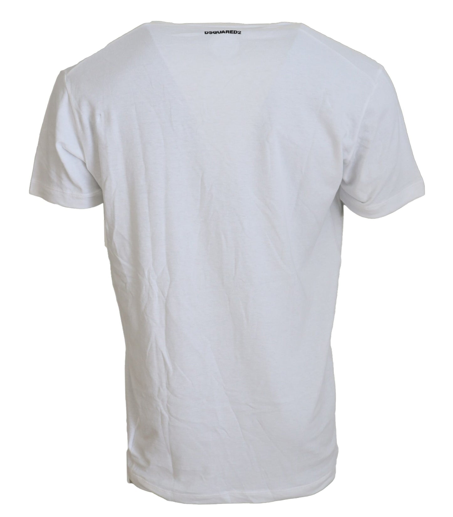 Weißes T-Shirt aus Baumwollleinen mit kurzen Ärmeln und V-Ausschnitt