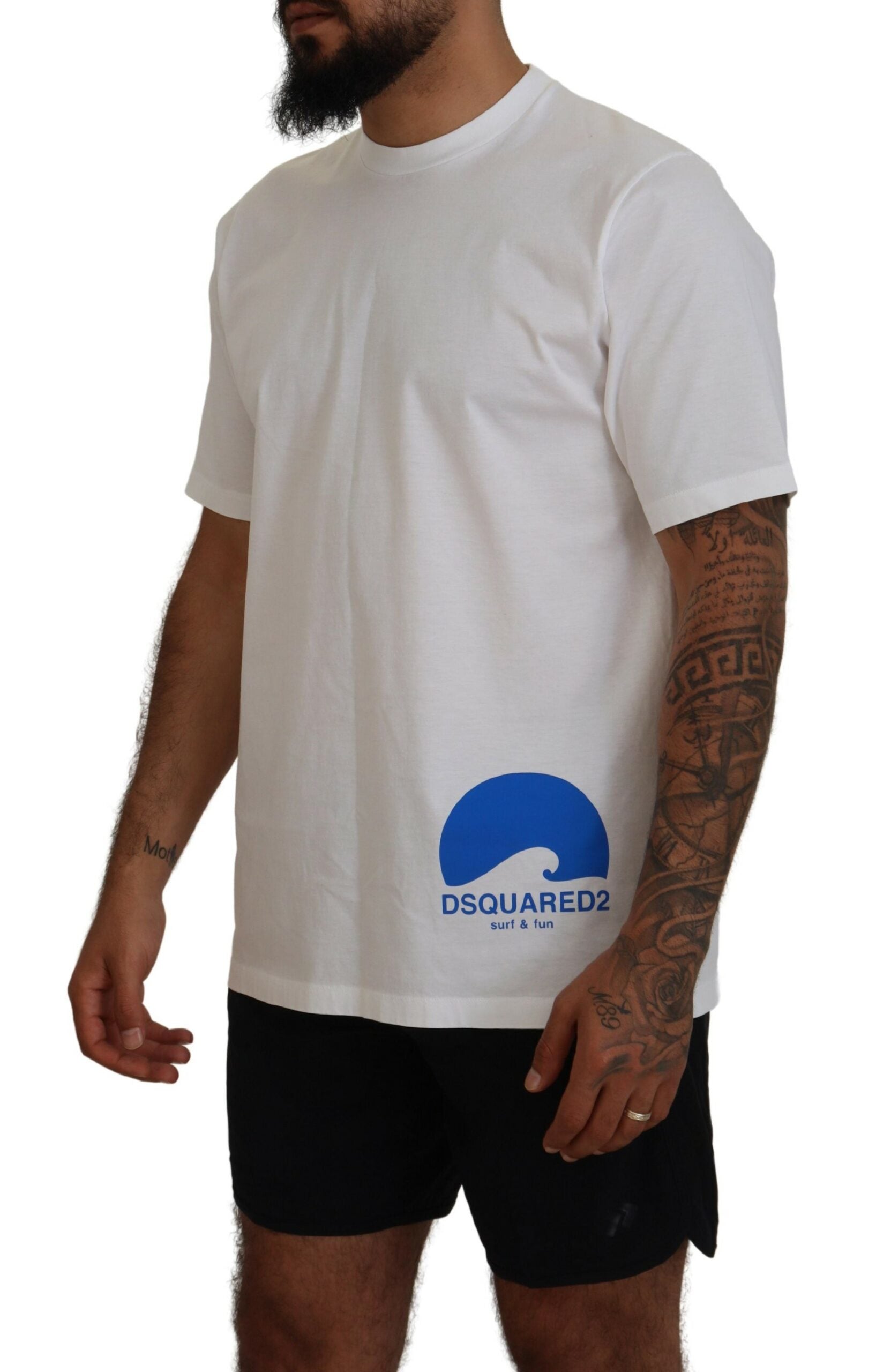 Weißes kurzärmliges T-Shirt mit Rundhalsausschnitt aus Baumwolle