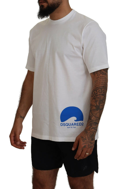 Weißes kurzärmliges T-Shirt mit Rundhalsausschnitt aus Baumwolle