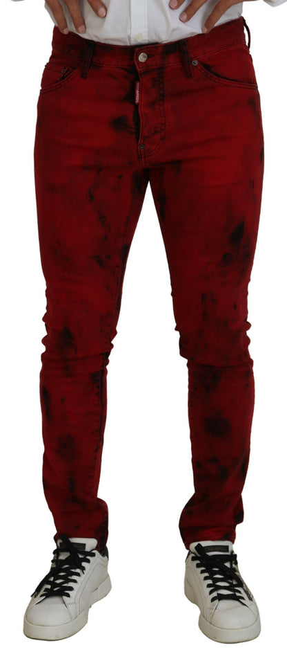 Rote, hautenge Jeans aus Baumwolle mit Batikmuster für Herren