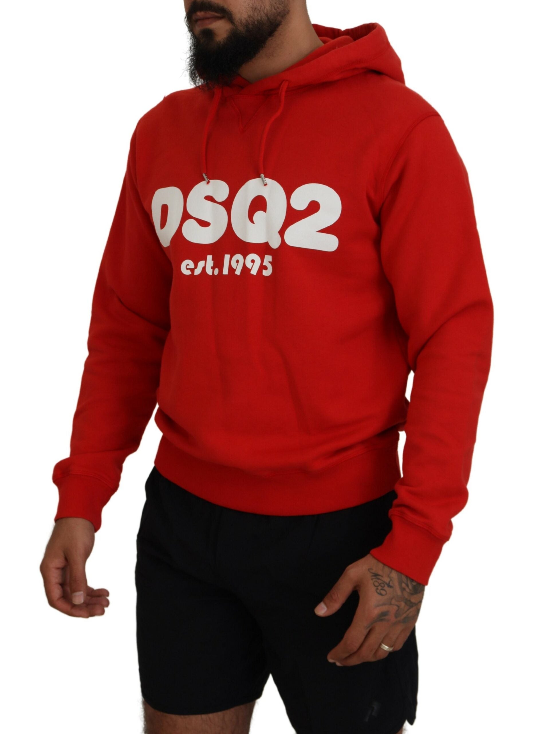 Roter bedruckter Pullover aus Baumwolle mit Kapuze für Herren