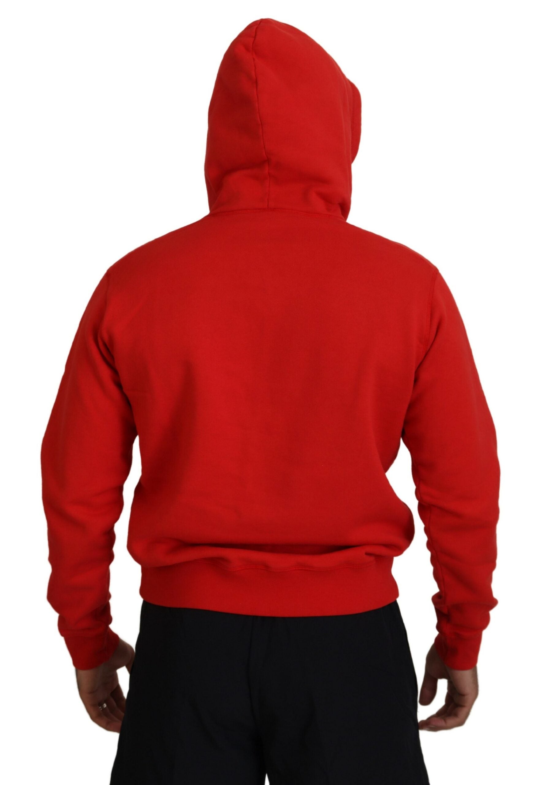 Roter bedruckter Pullover aus Baumwolle mit Kapuze für Herren