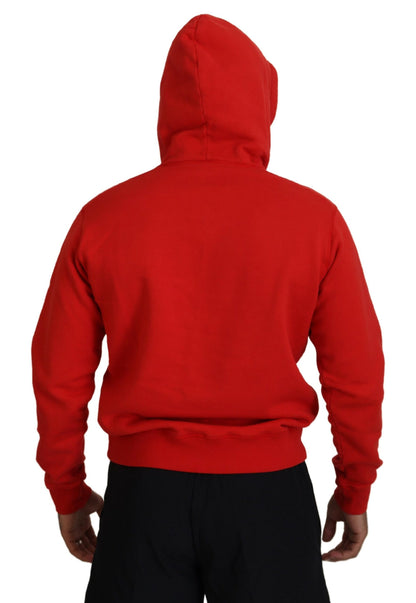 Roter bedruckter Pullover aus Baumwolle mit Kapuze für Herren