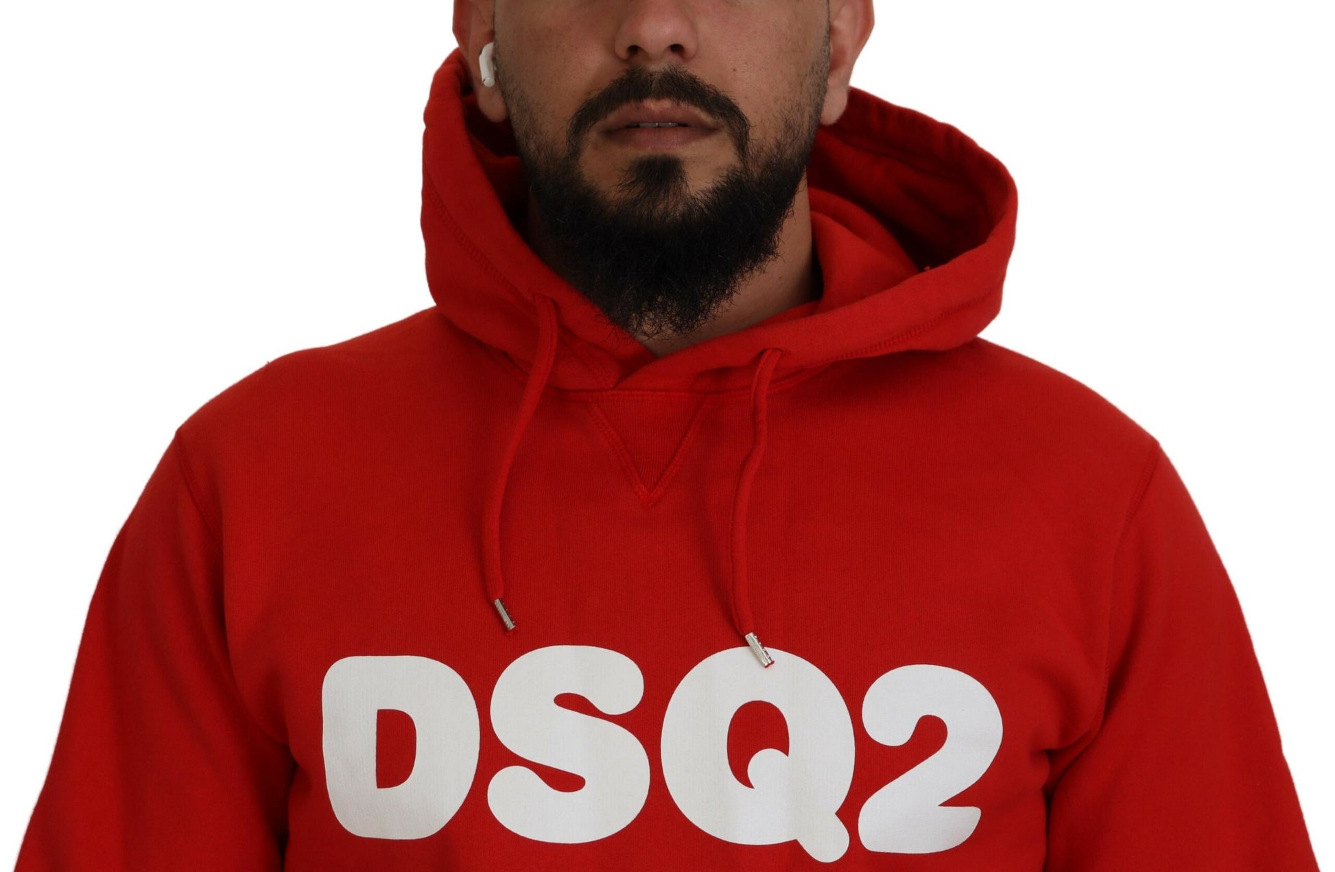Roter bedruckter Pullover aus Baumwolle mit Kapuze für Herren