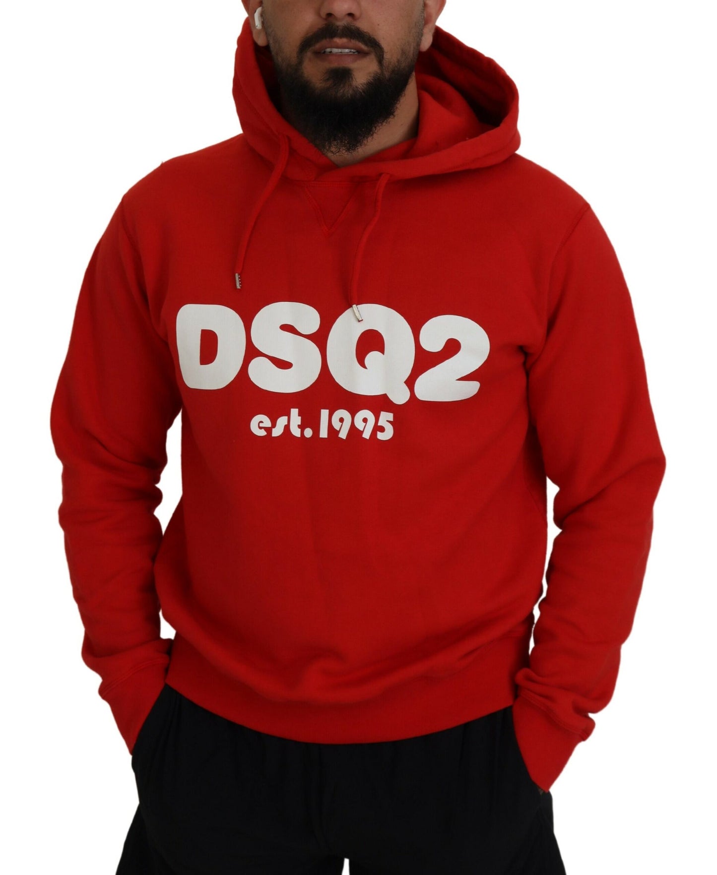 Roter bedruckter Pullover aus Baumwolle mit Kapuze für Herren