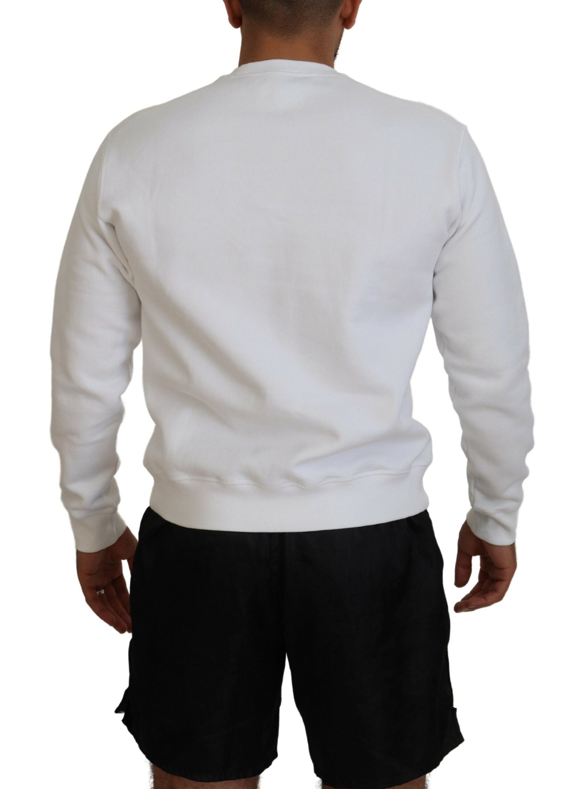 Weißer Pullover mit langen Ärmeln aus bedruckter Baumwolle