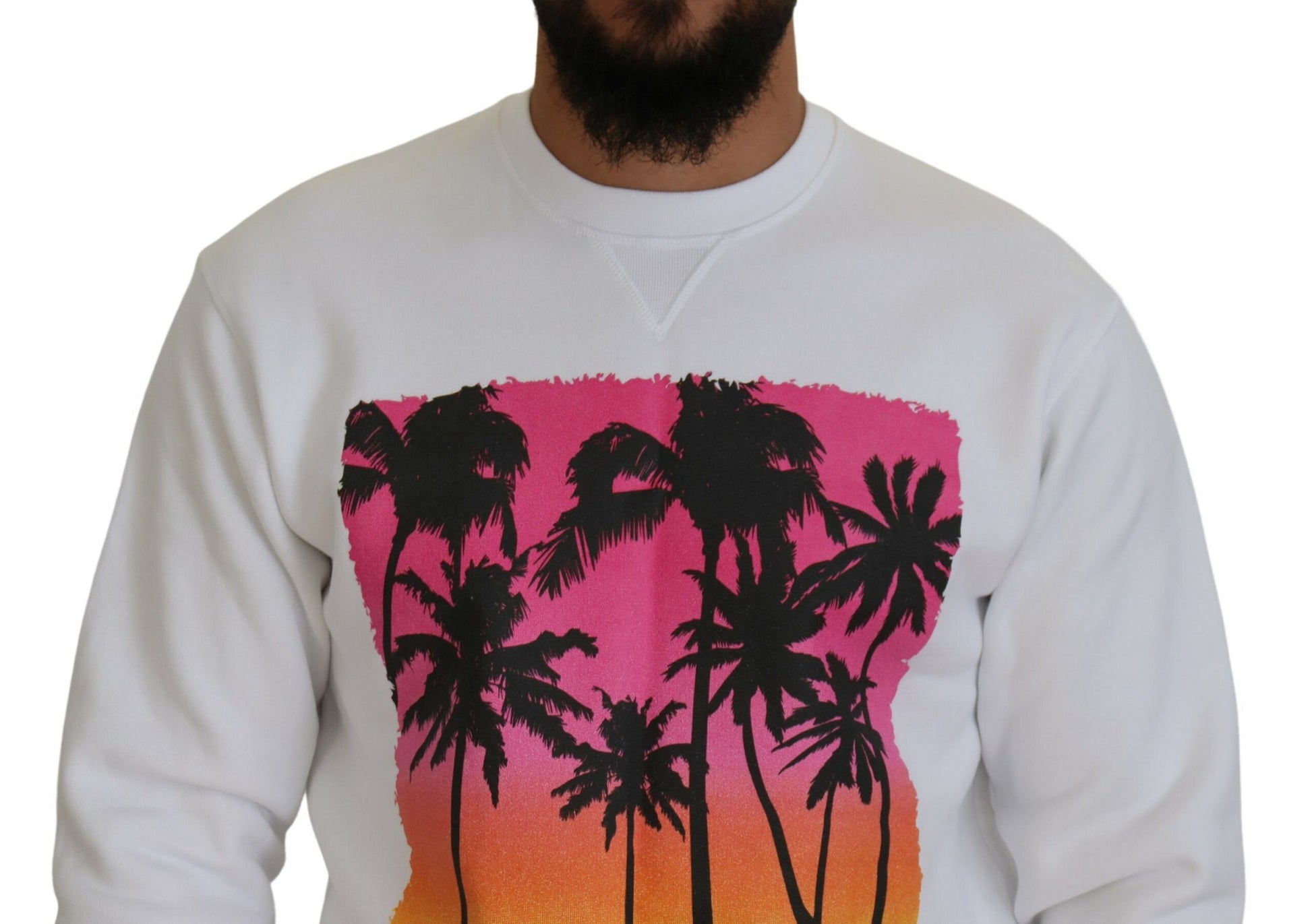Weißer Pullover mit langen Ärmeln aus bedruckter Baumwolle
