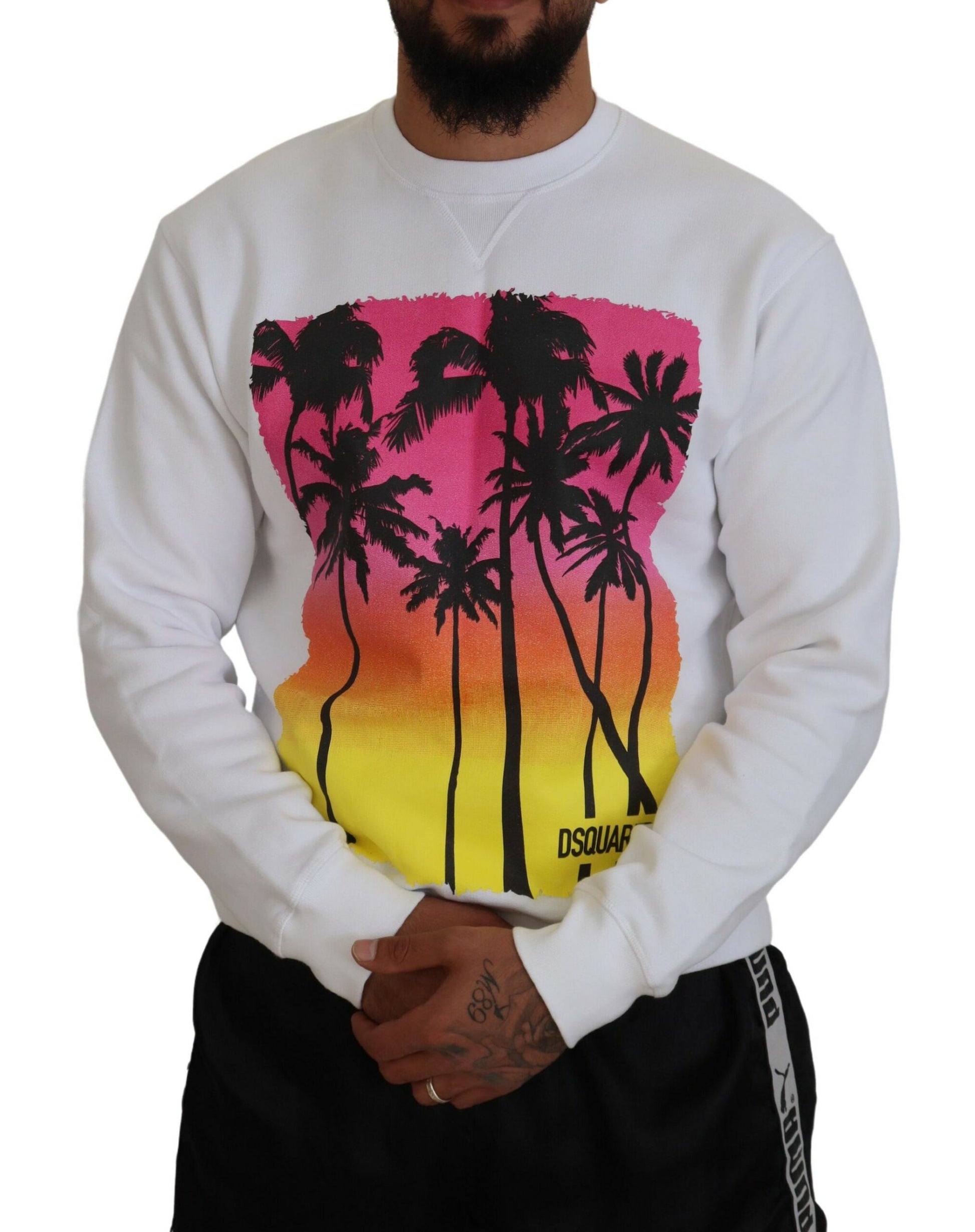 Weißer Pullover mit langen Ärmeln aus bedruckter Baumwolle