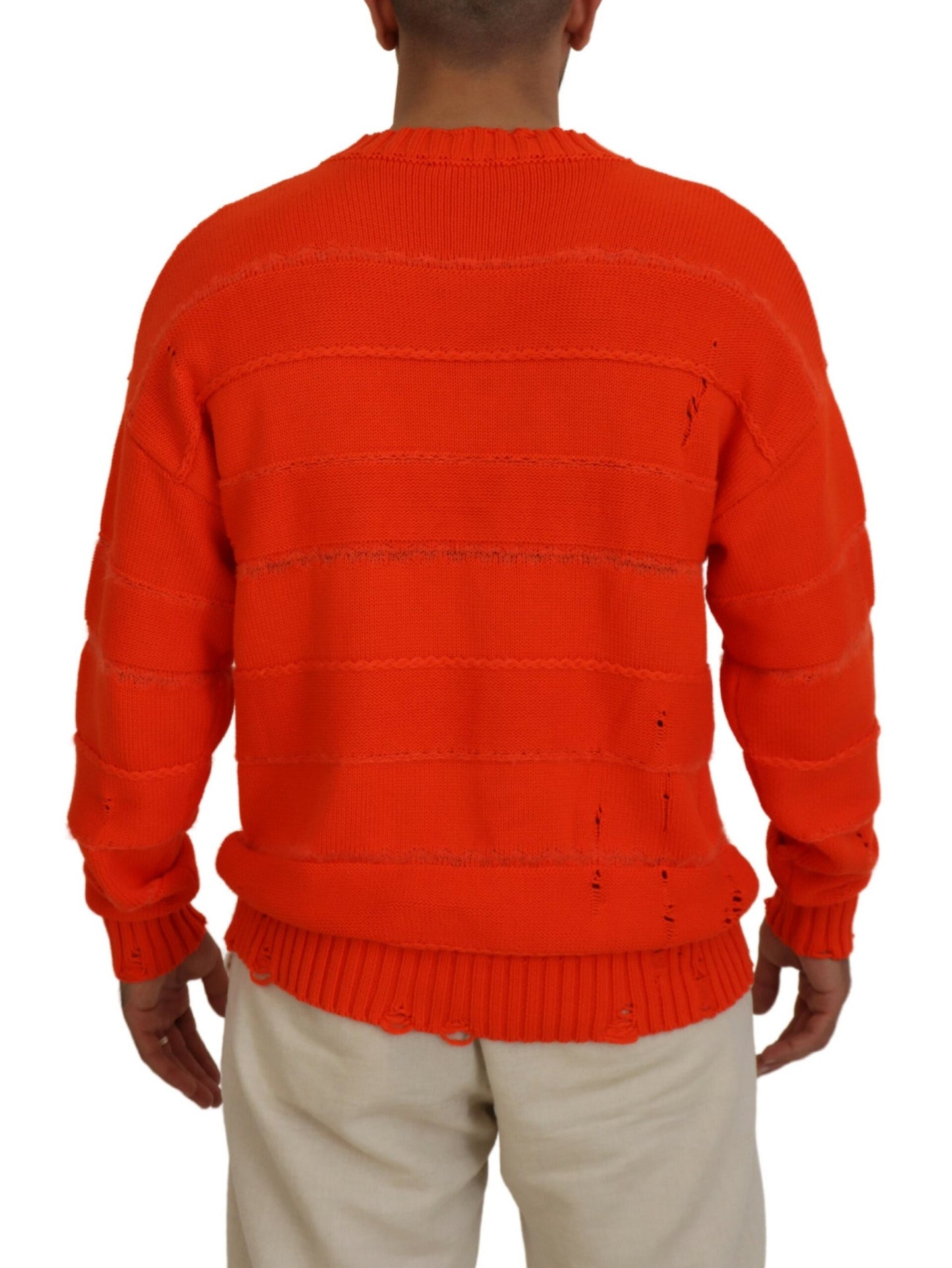 Orangefarbener Pullover aus Baumwolle mit langen Ärmeln für Herren