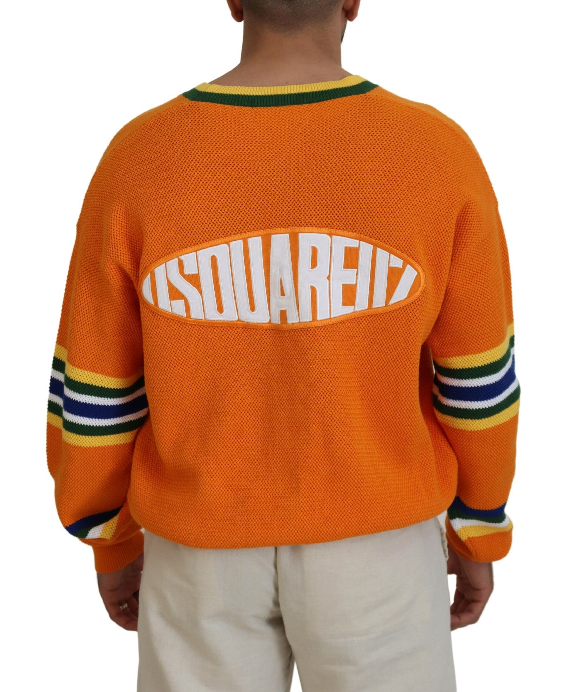 Orangefarbener, langärmliger Herren-Strickpullover aus Baumwolle