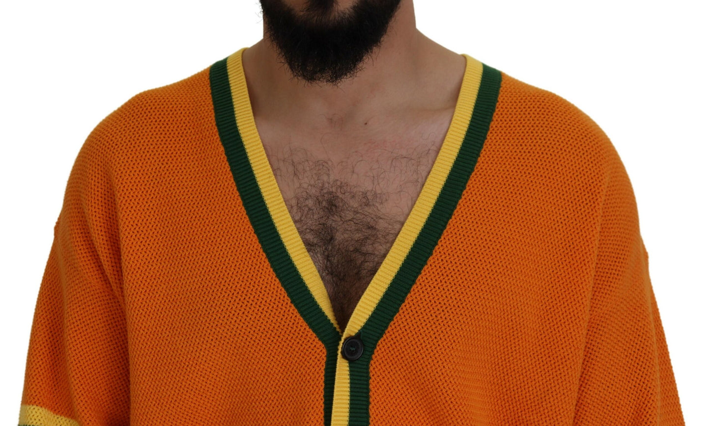 Orangefarbener, langärmliger Herren-Strickpullover aus Baumwolle