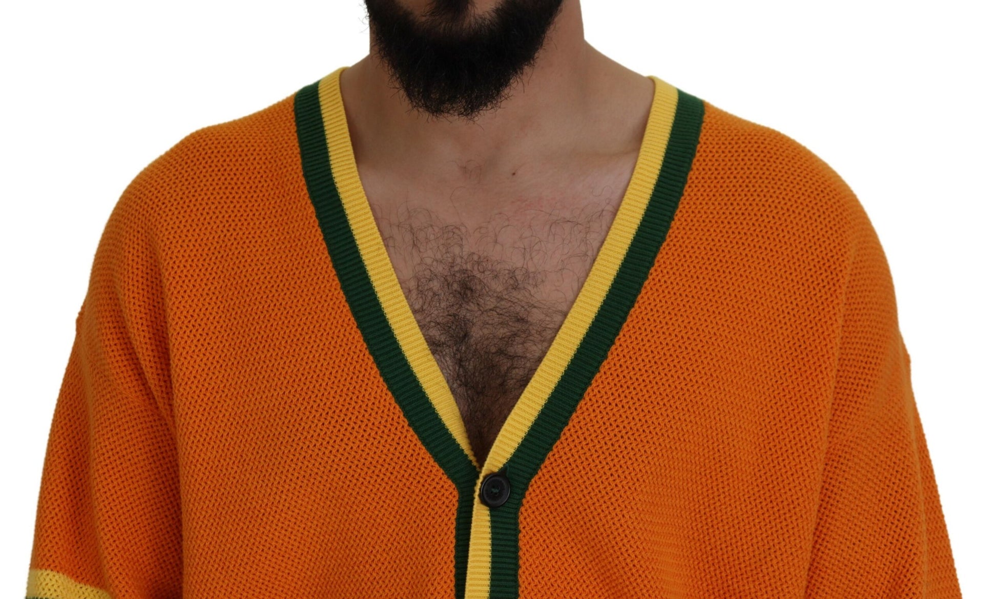 Orangefarbener, langärmliger Herren-Strickpullover aus Baumwolle