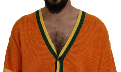 Orangefarbener, langärmliger Herren-Strickpullover aus Baumwolle