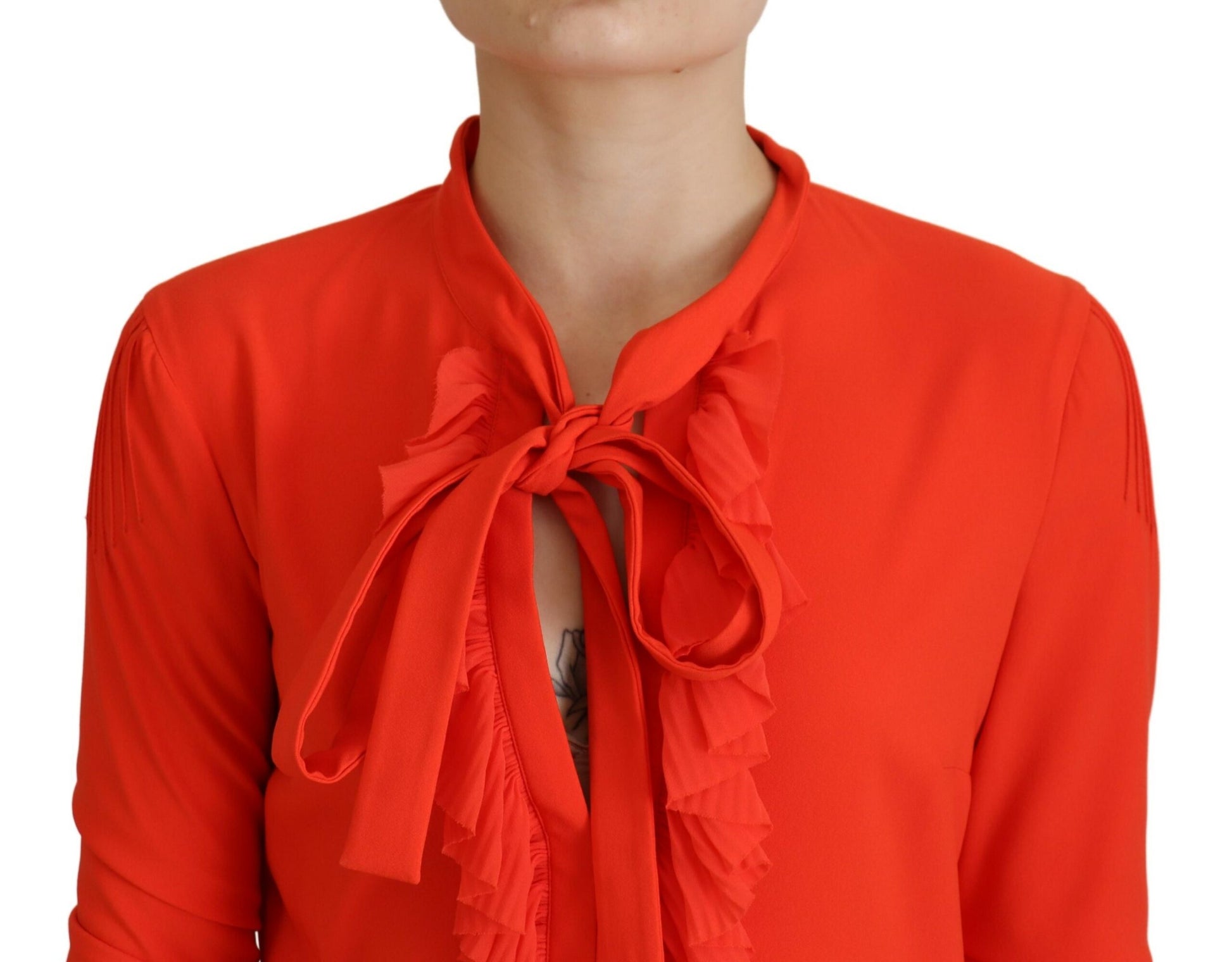 Rotes, langärmliges, plissiertes Midikleid aus Polyester