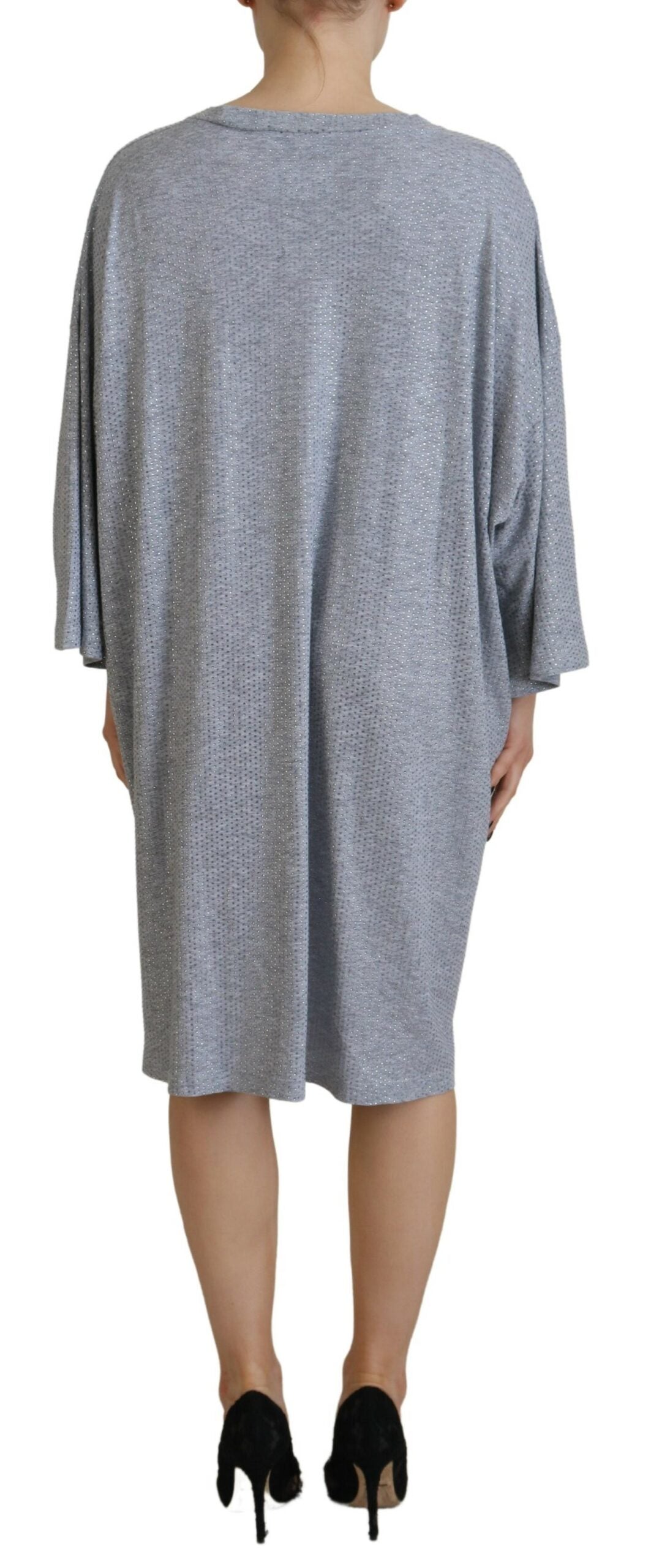 Graues, mit Kristallen verziertes langärmliges Baumwollkleid