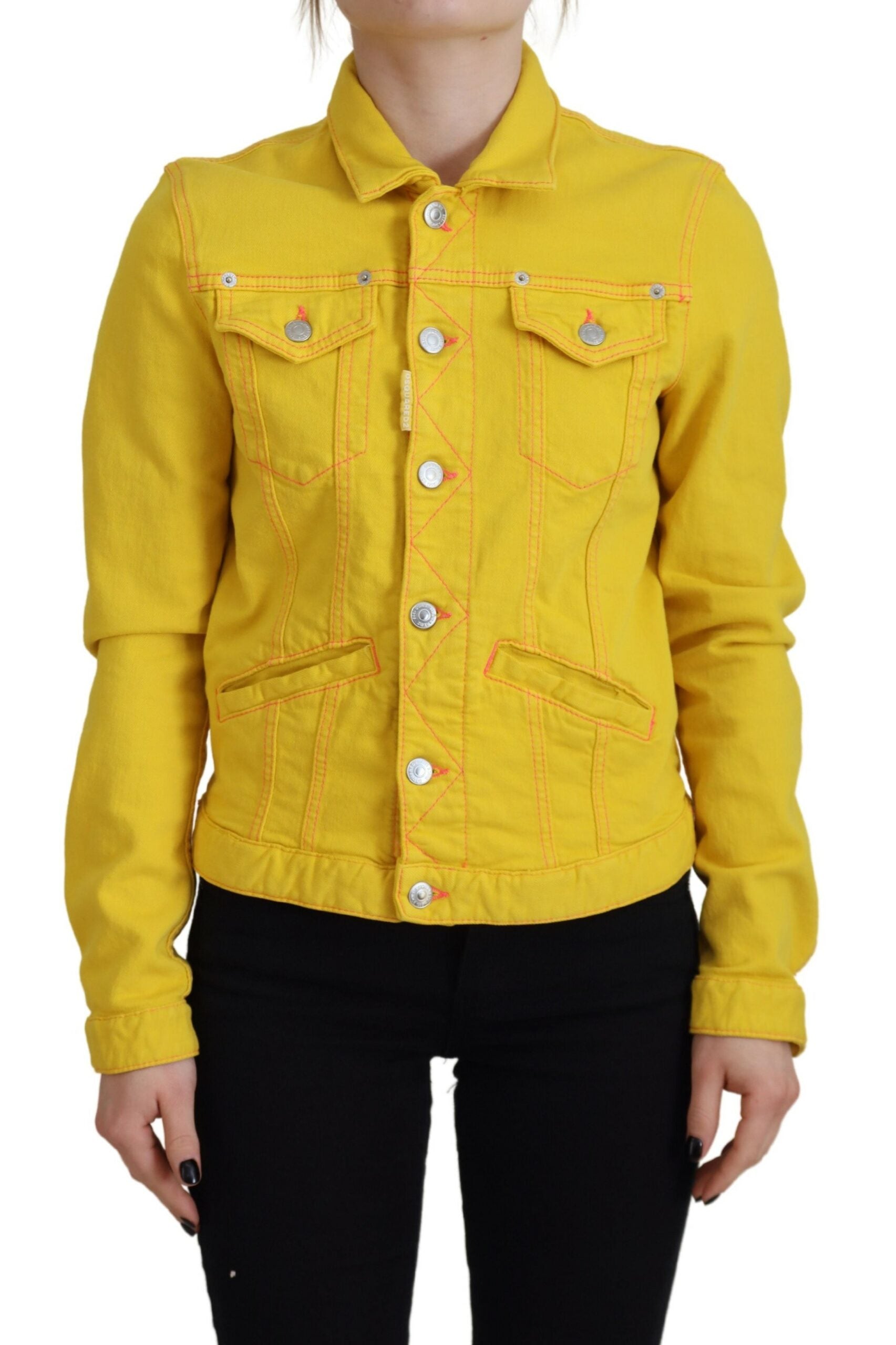 Gelbe Jeansjacke mit Kragen und langen Ärmeln