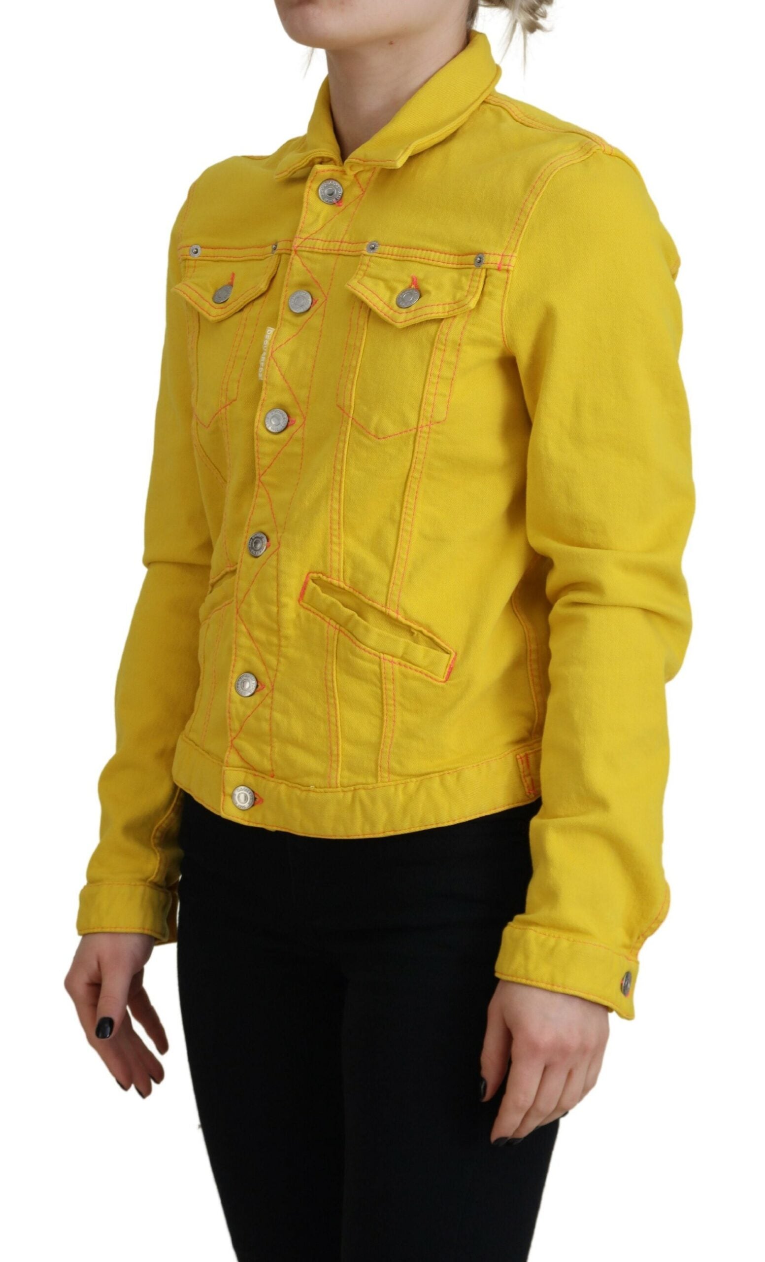 Gelbe Jeansjacke mit Kragen und langen Ärmeln
