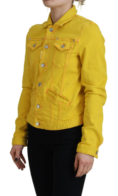 Gelbe Jeansjacke mit Kragen und langen Ärmeln