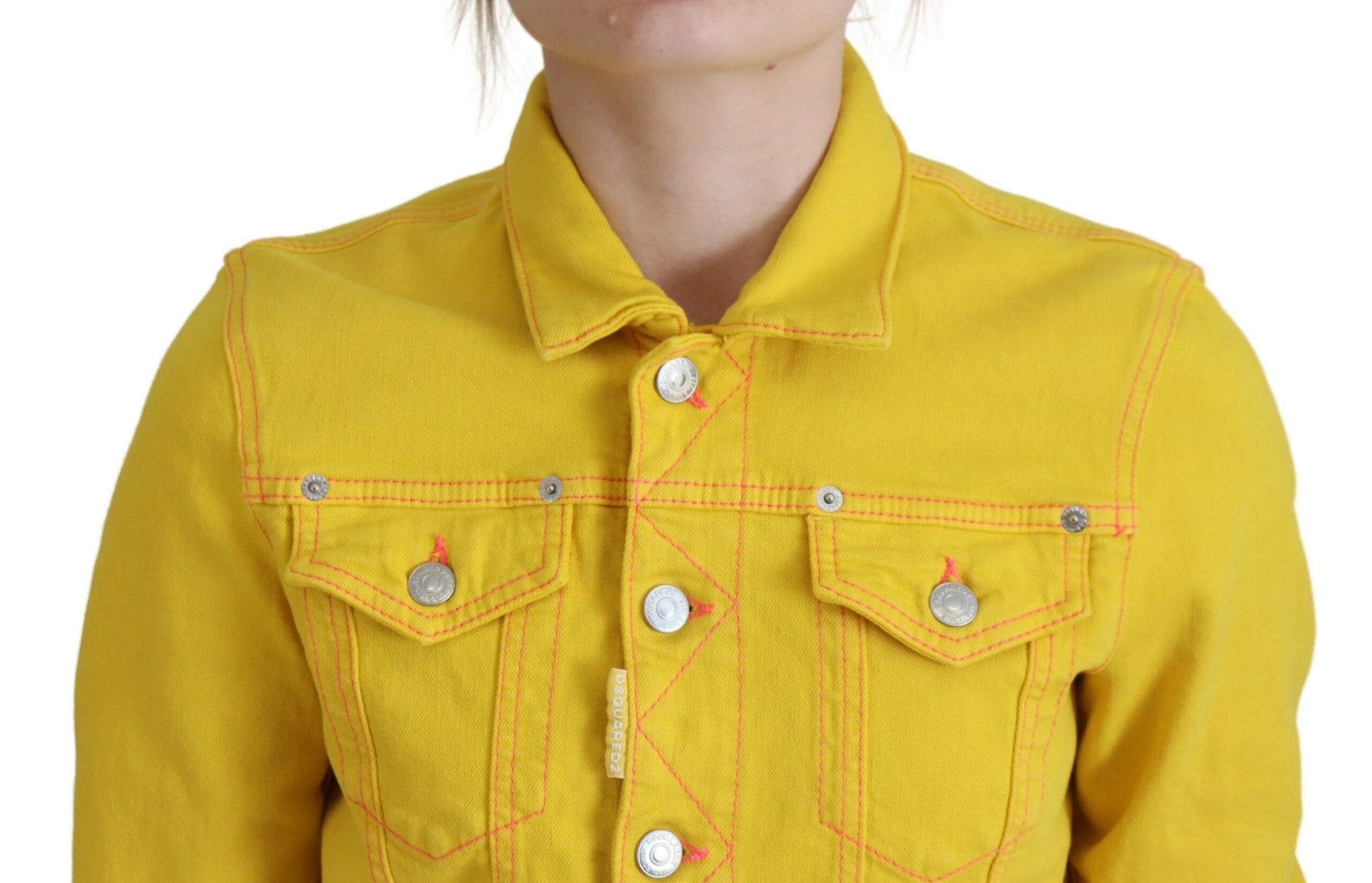 Gelbe Jeansjacke mit Kragen und langen Ärmeln