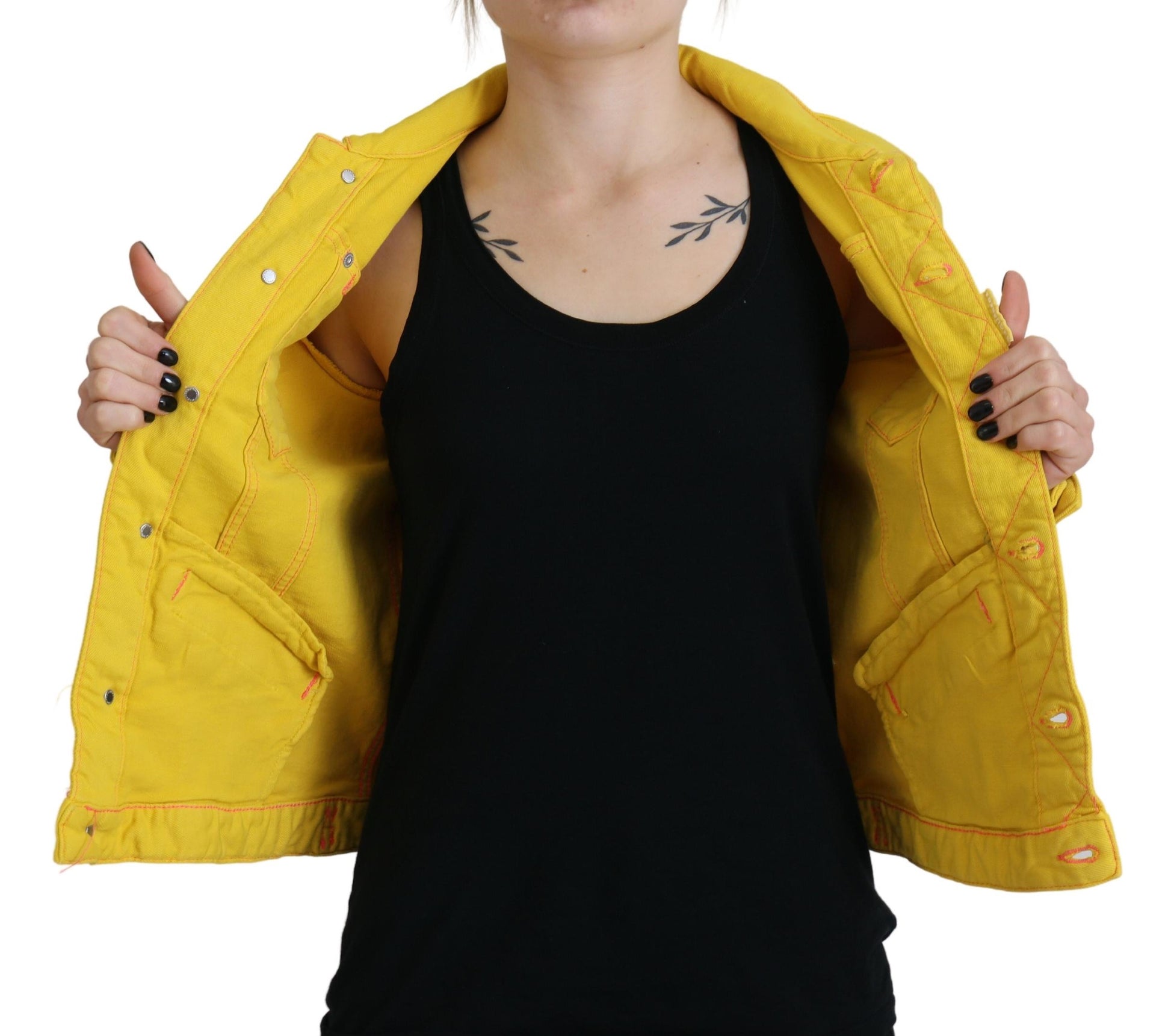 Gelbe Jeansjacke mit Kragen und langen Ärmeln