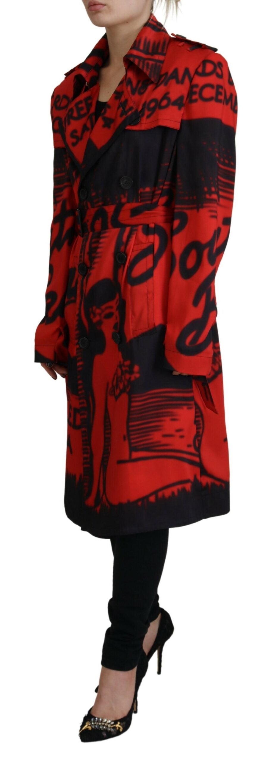 Rote bedruckte Desigual-Manteljacke mit Knopfkragen
