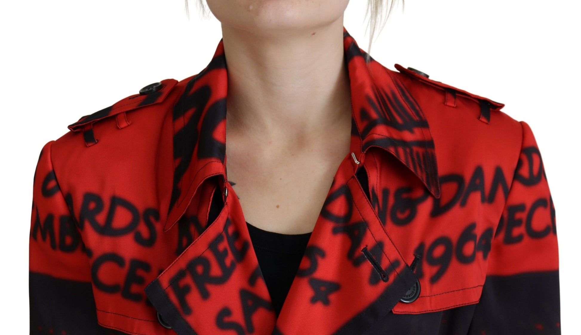 Rote bedruckte Desigual-Manteljacke mit Knopfkragen