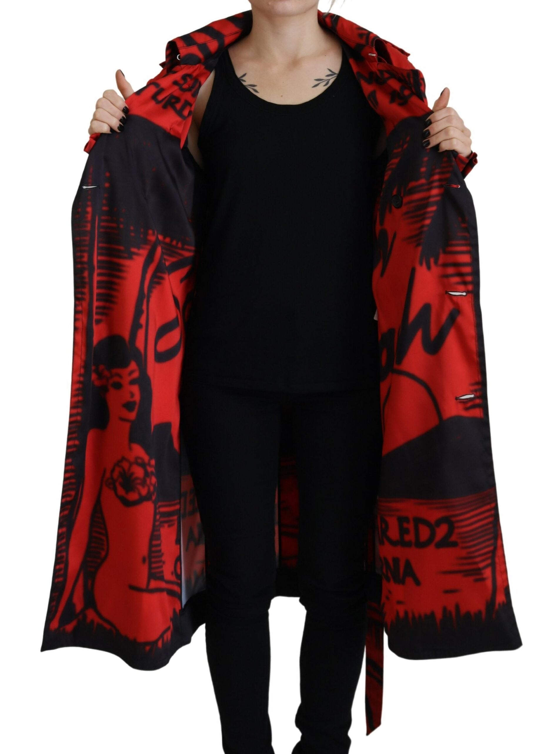 Rote bedruckte Desigual-Manteljacke mit Knopfkragen