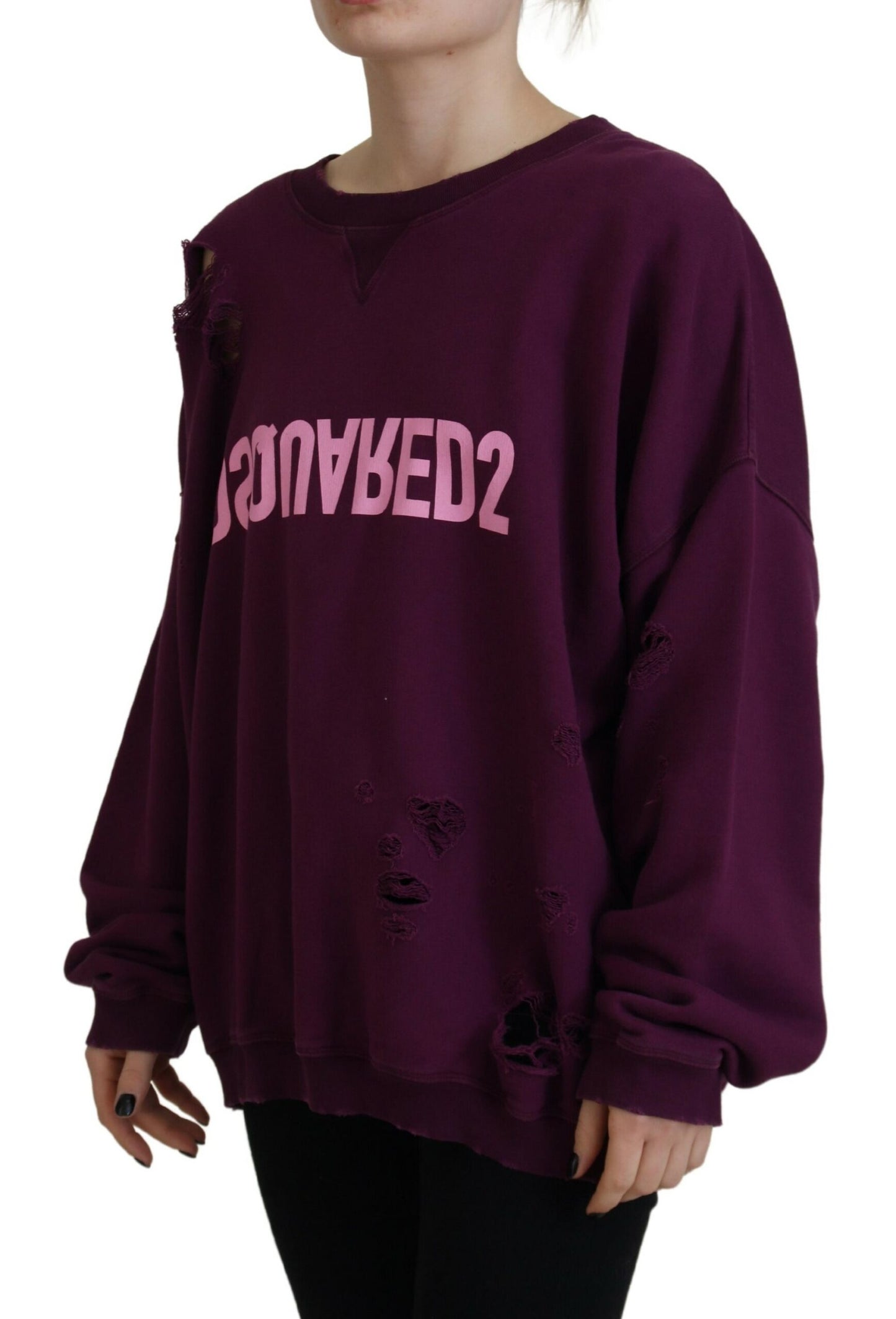 Lilafarbener Langarmpullover aus Baumwolle mit Distressed-Print