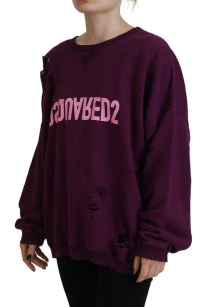 Lilafarbener Langarmpullover aus Baumwolle mit Distressed-Print