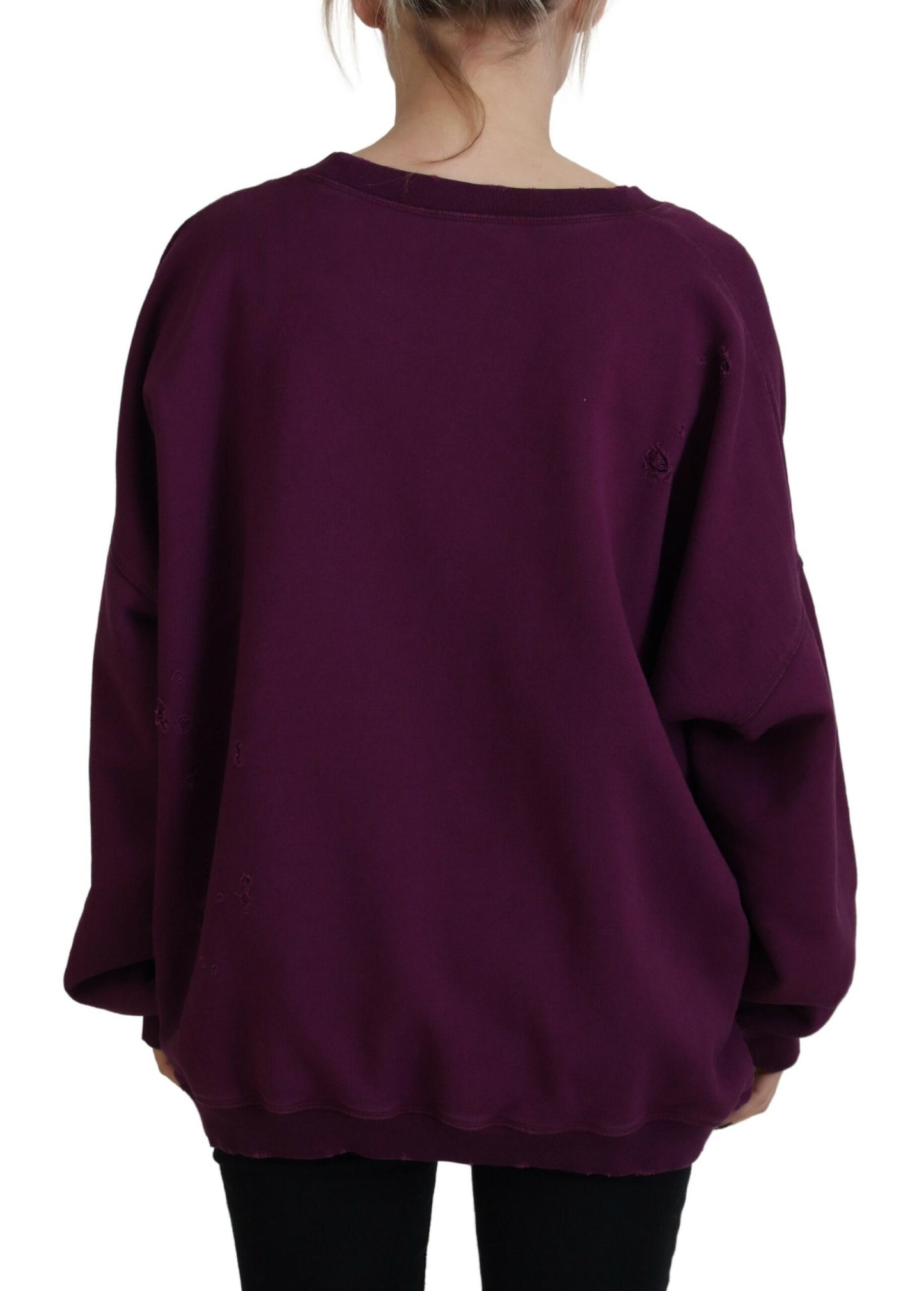 Lilafarbener Langarmpullover aus Baumwolle mit Distressed-Print