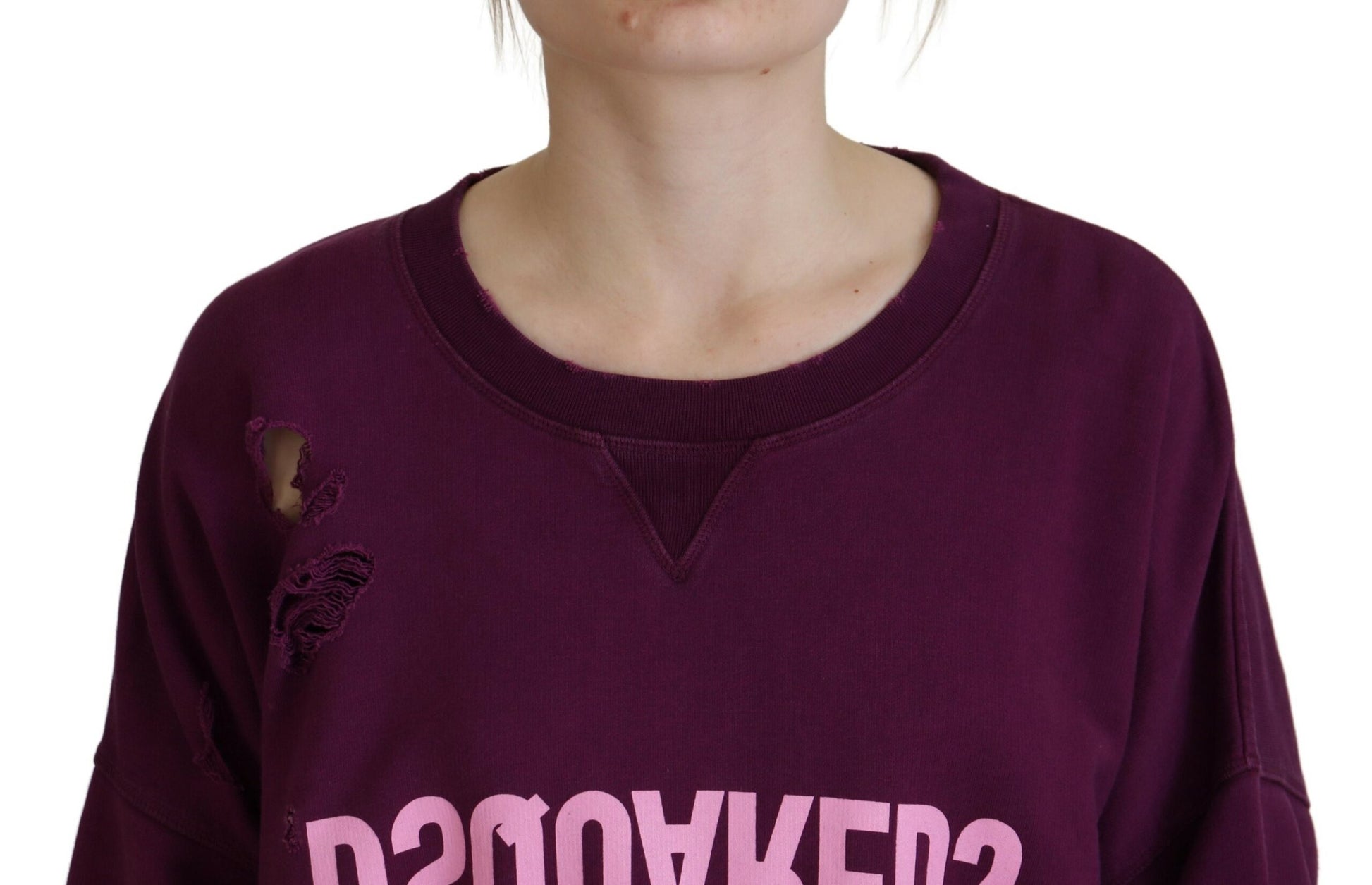 Lilafarbener Langarmpullover aus Baumwolle mit Distressed-Print